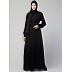 Designer pleated abaya with pearl work belts - Black
