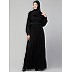 Designer pleated abaya with pearl work belts - Black