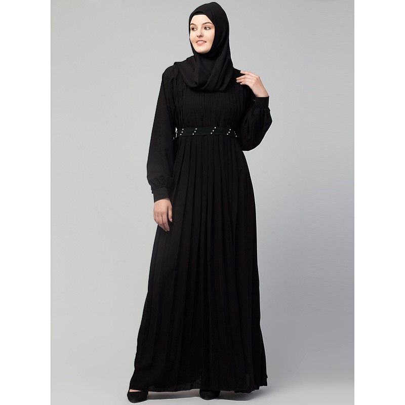 black abaya Designer pleated abaya at www.shiddat