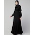 Designer pleated abaya with pearl work belts - Black