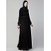 Designer pleated abaya with pearl work belts - Black