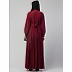 Designer pleated abaya with pearl work belts - Maroon