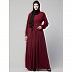 Designer pleated abaya with pearl work belts - Maroon