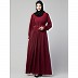 Designer pleated abaya with pearl work belts - Maroon