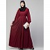 Designer pleated abaya with pearl work belts - Maroon