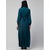 Designer pleated abaya with pearl work belts -Teal