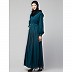 Designer pleated abaya with pearl work belts -Teal