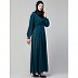 Designer pleated abaya with pearl work belts -Teal