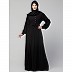 Pleated abaya with fashionable buttons - Black