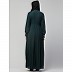 Pleated abaya with fashionable buttons - Bottle green