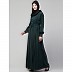 Pleated abaya with fashionable buttons - Bottle green