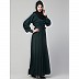 Pleated abaya with fashionable buttons - Bottle green