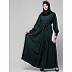 Pleated abaya with fashionable buttons - Bottle green