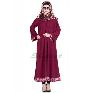  Printed simple everyday Abaya- Maroon Color