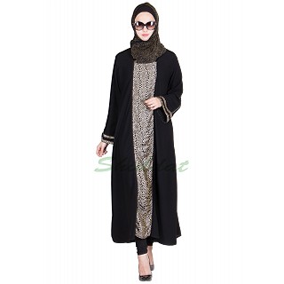 Classic Black Colored abaya with printed panel