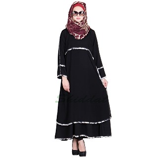 Sophisticated Layered Black Abaya with Printed Border