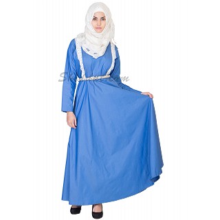 Elegant Royal Blue Denim Coat Style  Abaya