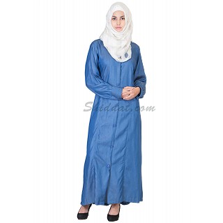 Party Wear Royal Blue Colored Front Open Denim Burqa