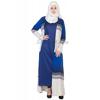 Classic Blue Kimono Abaya - Double Layer