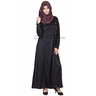 Fashionable Black colored Abaya with Golden Buttons 