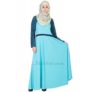 Classic Sky-Blue Kimono Abaya - Double Layer