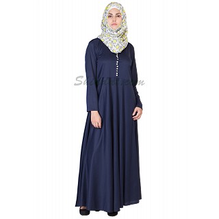 Elegant Navy Blue colored Abaya with  pearl buttons on chest