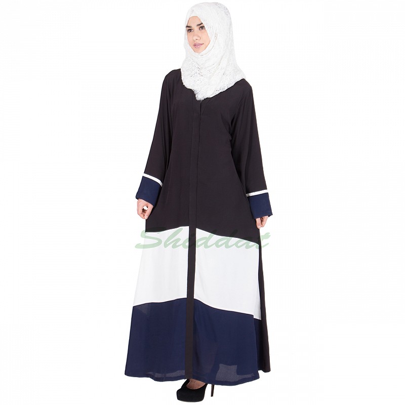 Abaya online- Buy tri colored front open abaya in soft 