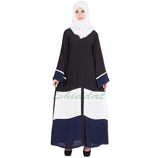 Tri colored front open abaya 