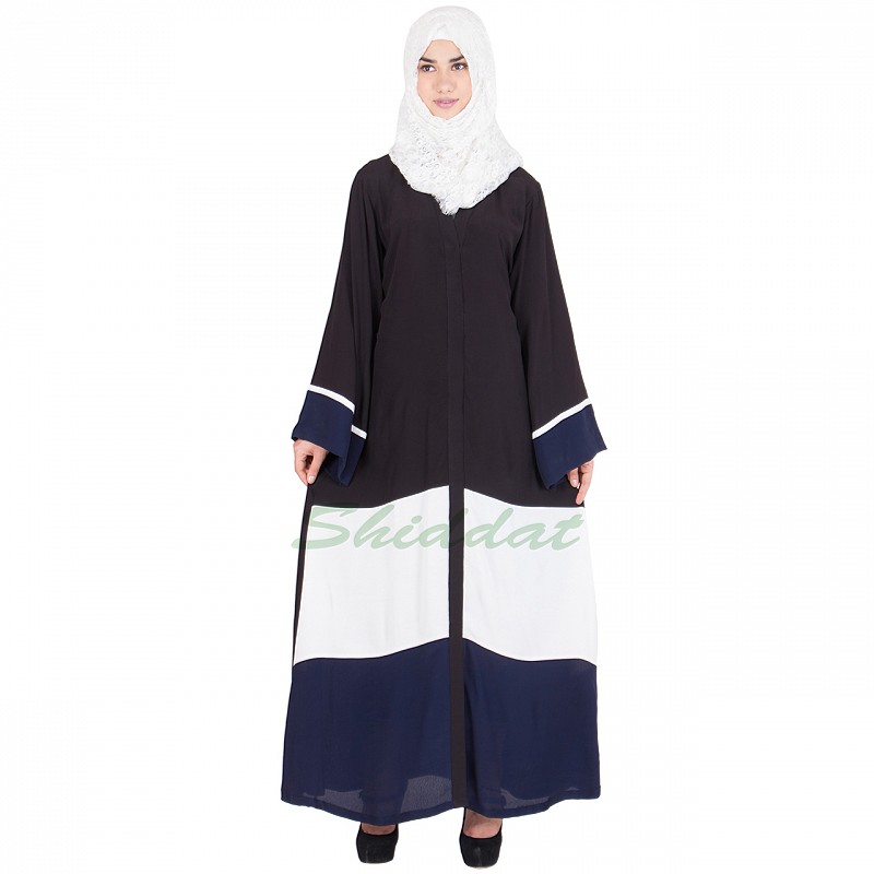 Abaya online- Buy tri colored front open abaya in soft 