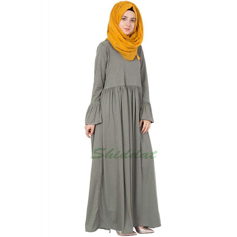 Color Block Bluish Grey Gather Abaya