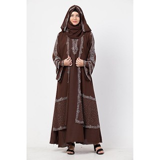 Bridal abaya with stonework- Chocolate color