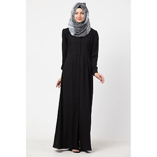 Black front open abaya with pintucks