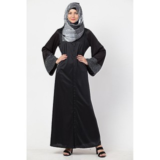 Front open A-line abaya- Black