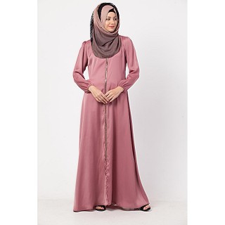 Designer front open Zipper abaya- Puce Pink