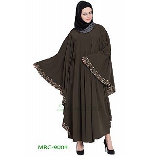 Embroidered Kaftan abaya- Brown