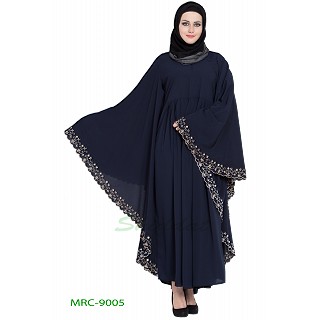 Embroidered Kaftan abaya- Navy Blue