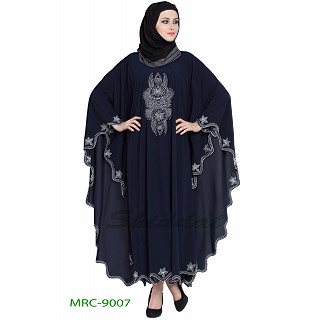 Embroidered Irani style Kaftan abaya- Navy Blue