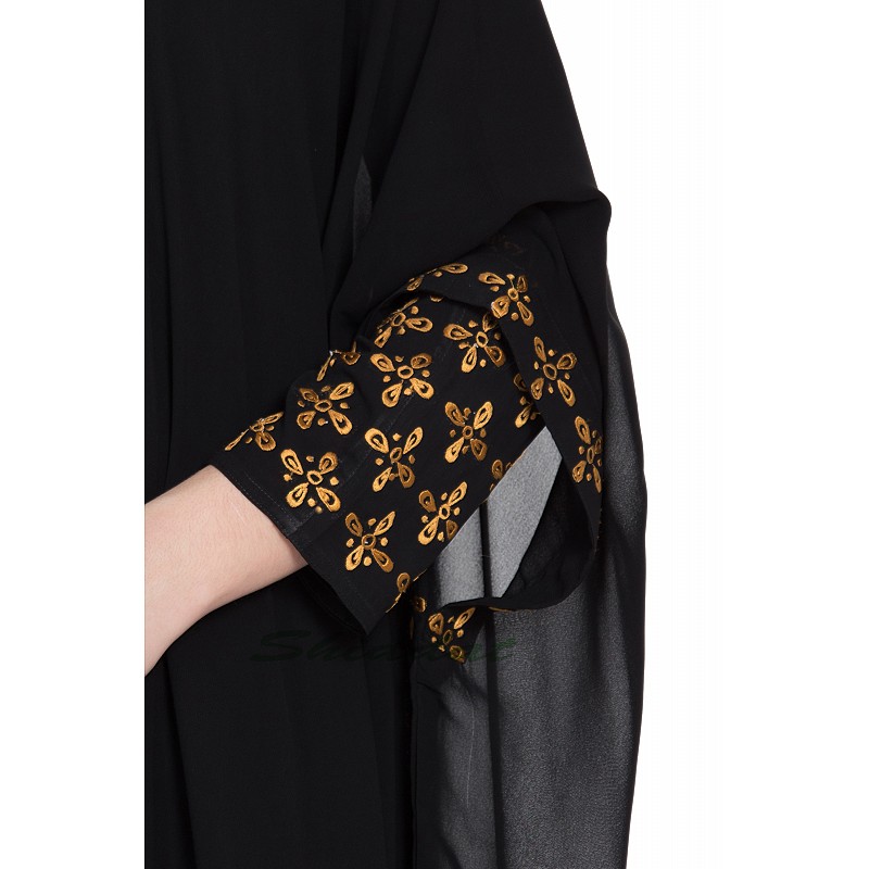 Abaya- Buy double layered Black embroidery abaya at www.shiddat.com