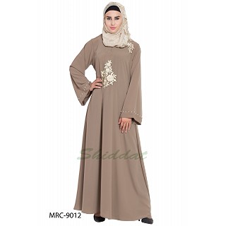 A-line embroidered abaya- Khaki