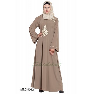 A-line embroidered abaya- Khaki