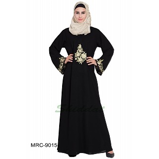 A-line embroidered abaya- Black