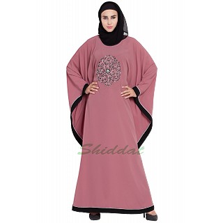 Embroidered Kaftan abaya- Puce Pink