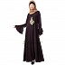 A-line Embroidered abaya with bell sleeves- Wine