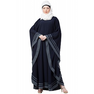 Kaftan abaya with designer border- Navy Blue