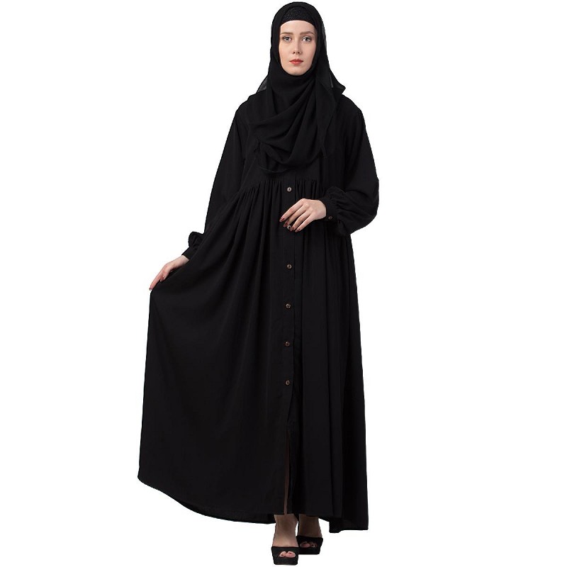Abaya- Buy front open black abaya at www.shiddat.com