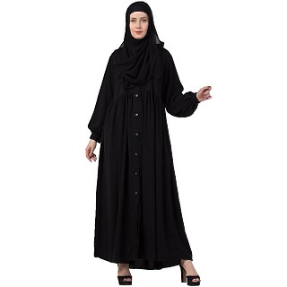 Front open abaya with cuff sleeves- Black