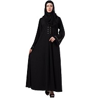 Casual abaya with piping work-Black Casual abaya with piping work-Black