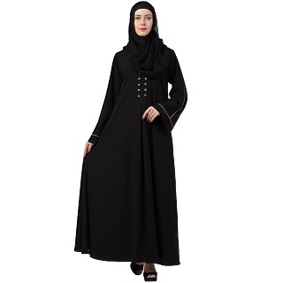 Casual abaya with piping work-Black