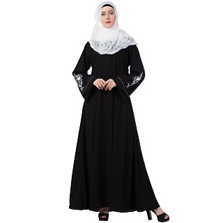 A-line Abaya with Embroidery work on sleeves- Black