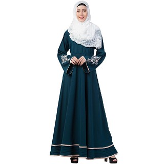 Embroidery Abaya with Designer Border at Bottom- Midnight Blue